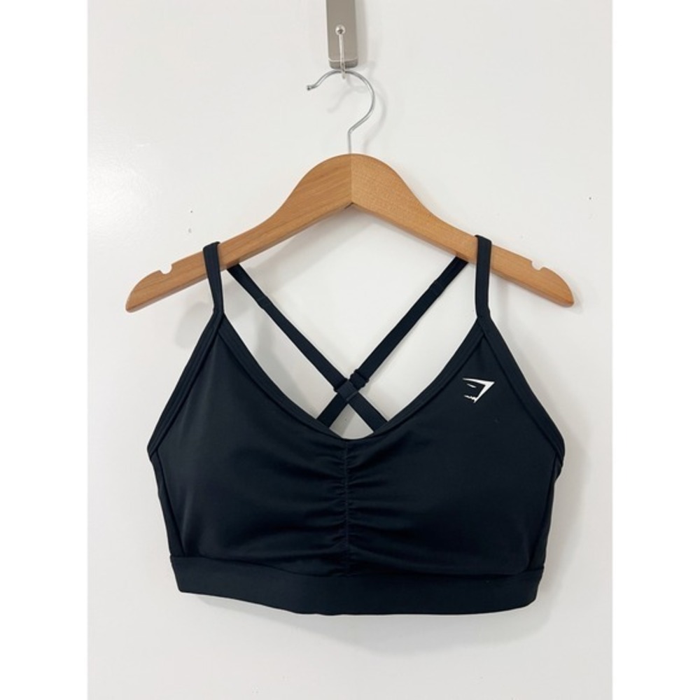 Gymshark Black Ruched Crossback Sports Bra Comfortable Gym Workout Activewear